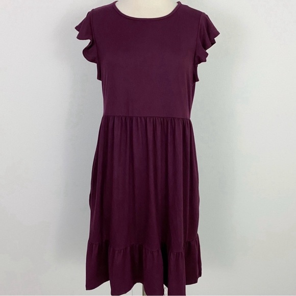 Boutique Ruffle Sleeve/Hem Dress w/Pockets Women’s M (8/10) Mulberry - Picture 5 of 13